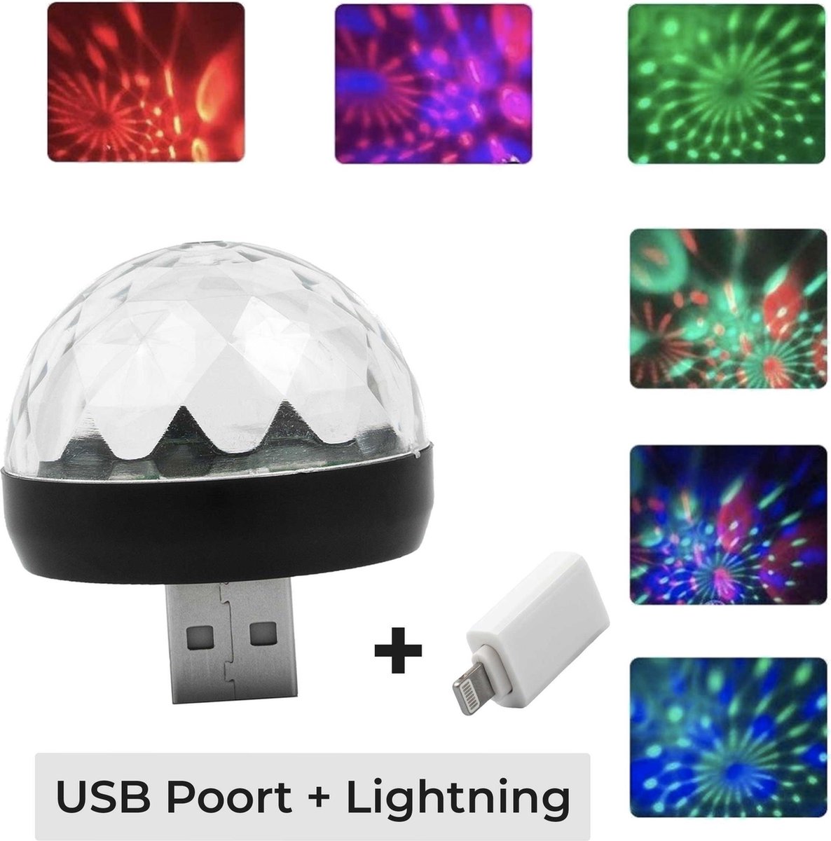 Auto & Mobiel   met Lightning iPhone/iPad Adapter - Mini Portable RGB LED LASER USB Disco lamp | Discobal | Party | Discoverlichting | Feestverlichting